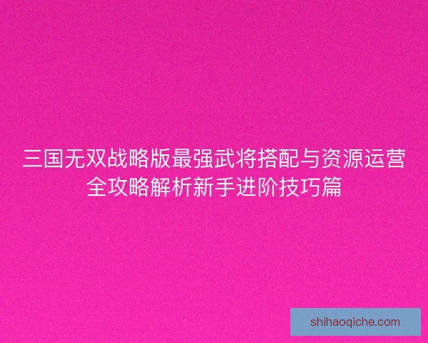 三国无双战略版最强武将搭配与资源运营全攻略解析新手进阶技巧篇