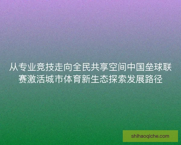 从专业竞技走向全民共享空间中国垒球联赛激活城市体育新生态探索发展路径 从专业竞技走向全民共享空间中国垒球联赛激活城市体育新生态探索发展路径